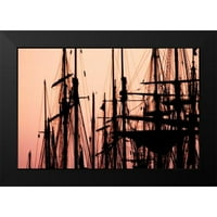 Hausenflock, Alan crni moderni uokvireni muzej umjetnički print pod nazivom - visoki brodovi na Sunset