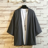Xysaqa Muška moda Kimono Cardigan Loose Pamuk Pomiješali su sedam rukava Otvoreni prednji kardigani lagane majice M-5XL Big & visok