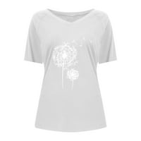 Susanny Žene Ležerne bluze Veličina XL V izrez Dandelion Print Plus Veličina T majice za žene Flowy