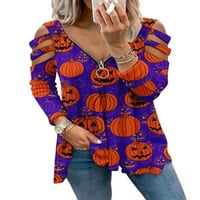 Torpy Torggy Casual bluza Majica za žene Dame Dame Dugi rukav Halloween Print Holiday Tunic Labava bluza