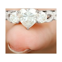 Kvalitetni prsten u obliku u obliku srčanog oblika za žene - D-VS kvalitet, srebrna srebra, SAD 7.50