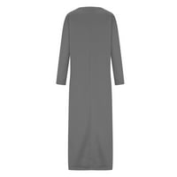 Jesen Zimska maxi haljina za ženske duge rukav dugih rukava sa džepovima okrugli vrat topla dugačka
