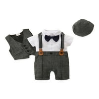 Zervatek Newborn Baby Boys Gentleman Forrect odijelo Ljeto kratki rukav rumper luk kravata gilet hat outfit odjeća