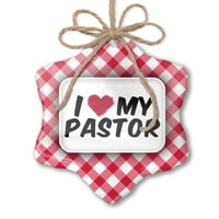 Božićni ukras I Heart Love Moj pastor Red Plaid Neonblond