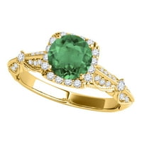 Mauli dragulji za žene 1. karatni dijamant i smaragdni prsten prong 14k žuto zlato