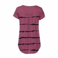Cleance ženske vrhove Henley Women Bluse Casual Striped Bluzes kratki rukav moda, vruća ružičasta, m