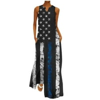 Leesechin ponude ženske suknje američke zastave Dressy Plus veličine Ljetni džepovi Dan neovisnosti Ispis bez rukava V-izrez Mid CALF haljina na klirensu