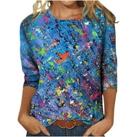 Ženska zimska modna cvijeta Print okrugli vrat dugih rukava majica top bluza pulover plavi xl