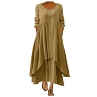 Huaai ženske ljetne casual haljine Crew izrez dugih rukava nepravilna hambala dugačka haljina žuta xxxl