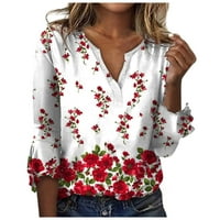Dyegold ženski rukav V izrez Dressy casual etničko cvjetno print vintage tunika bluza labava trendi