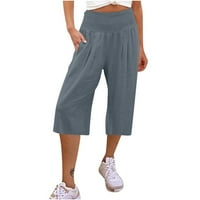 Brglopf ženske pamučne posteljine visokog struka Capri hlače casual široke noge joga hlače baggy pidžama
