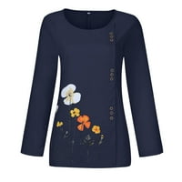 Onhuon ženska ležerna cvjetna tipka s dugim rukavima O-izrez labava majica top bluza
