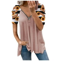 Ženska bluza Žene kratkih rukava Ljetna tunika vrhova V-izrez Pola zip majica XL