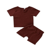 TODDLER Baby Girls Boys Ljeto odijelo Majica od pune boje Top kratke hlače Ljetna odjeća set sa džepom
