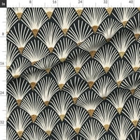Organska pamučna savena tkanina od dvorišta - 1920s botanička art deco zlatna i krem ​​bljeskač po mjeri ispisana tkanina od kašičice
