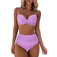 Ženski proljetni i ljetni seksi print Split High Squik bikini kupaći kostim, svijetlo ljubičasta, xxl