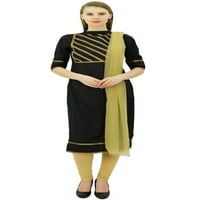 Atasi ženski crni pamuk ravni odijelo set Readymade indijski casual tkanina-4