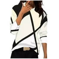 TKLpehg majice s dugim rukavima za žene Fall Tops Dugim rukavima Tuns Color Blok Geometry Print Crewneck