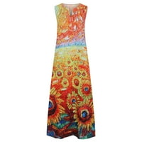 Cvjetna ljetna haljina za žene plus veličine bez rukava trendy V-izrez suncobranske posude