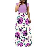 Ženska maxi Line haljina Ljetna prodaja Cvjetni print Fit plaža kratki rukav Okrugli vrat Sundress za