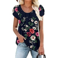 Dame cvjetne tiskovine i bluze latica kratki rukav trendy gornji labavi okrugli bluze izlaze majice