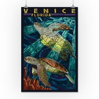 Venecija, Florida - Morska kornjača Papir Mosaic - Lantern Press poster
