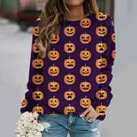 Halloween Carnival Nights !!! Qwang majice s dugim rukavima za žene lagane pograde labave pulover tiska