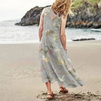 Haljine za ženske ljetne haljine bez rukava Maxi okrugli izrez A-line cvjetne ženske vitke haljine sive xxl