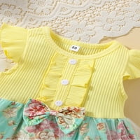 Baby Girl Haljina za leteće rukave, okrugli vrat cvjetni uzorak patchwork ljetni a-linijski haljina, dvoslojna haljina za hem