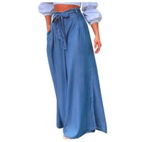 Lovskoo Žene Ljeto Ležerne prilike sa labavim dugmetom Zipper Pocket Solid pantalone zavojne hlače Visoko
