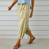 Oieyuz Cinch donje hlače za žene klasične hlače za izvlačenje čvrstog boja sa džepom pamučne platnene