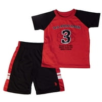 S. Polo Assn. Toddler dječaci crvena crna atletska majica i kratke hlače 3t