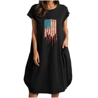 Ernkv Ženska duljina koljena pamučna haljina sa džepom klirence Američka zastava Sant Ljeto Retro Boho