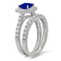 2.01CT Princess rez plavi simulirani plavi safirni dragulj 14K bijelo zlato prilagodljivo lasersko graviranje halo vječno jedinstvena umjetnost deco izjava o obljetnici vjenčanja Angažman bridalni prsten set za bridalni prsten set sa 5