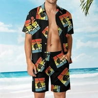 Slatka retro lenjost muška havajska košulja odijela Ležerne prilike labave gumb prema donjim i plažnim