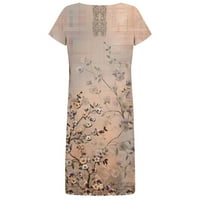 Ležerne haljine za žene Ljeto cvjetne printere kratkih rukava zarez V izrez Midi haljina