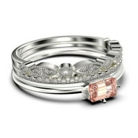 Prekrasan minimalistički 1. karat baguette Cut morgatit i dijamantski moissanite zaručni prsten, klasični vjenčani prsten u srebru od srebra sa 18k bijelim zlatnim oblogom, Trio setom, podudaranjem bendom