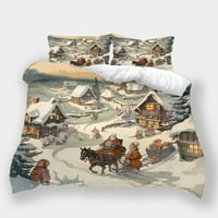 3D Početni krevet pokriva božićnu kuću Bijeli sniježni tekstil crtane figure Kompleti za uređenje spavaće sobe