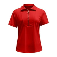 Ženske vrhove Ženske bluze s kratkim rukavima Modni ljetni V-izrez T-majice Tunic Tee Crveno m
