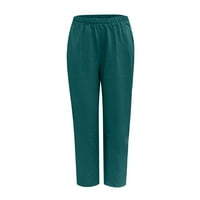 Vivianyo HD duge za hlače za žene čišćenje Ženskih džepa za ispis Sportski trčanje joga Atletičke pamučne i posteljine hlače bljeskalicu