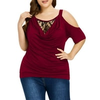 Vrhovi za žene Otemrcloc FashionWomens čipka čvrsta hladnog ramena kauč majica za platnu majicu bluza vino xl