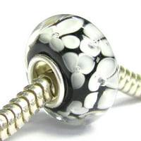 Queenberry sterling srebrna crna daisy cvijet Europska stil Staklena perla šarm odgovara Pandori