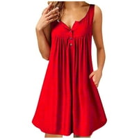 Haljine za žensku modnu casual haljinu V-izrez bez rukava bez rukava prsluk na plaži suknja crvena l