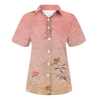 Majica odobrenja Miarhb Ženska vintage tipka za štampanje dolje ružičasto l