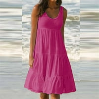 Ljetne haljine za žene scoop vrat čvrsti sandress dužine koljena, haljina bez rukava ružičaste s