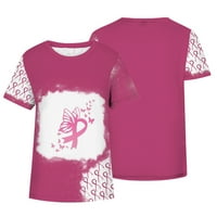 Majica za podizanje raka dojke za žene za žene kratki ružičasti ružičasti grafički grafički vrat Osnovna majica Plus veličine labave fit izbjeljive majice na vrhu Pink # xxl