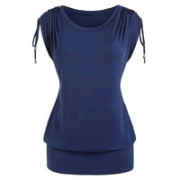 B91XZ Slatke košulje za žene Žene Solid Color rukava Srednja duljina pletena majica Tamno plava, XL