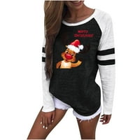 Košulje s dugim rukavima za žene Novi božićni stil majica Božićni jelen Ispis Casual Crewneck Striped