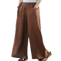 Ženske posteljine hlače visoke strukske hlače sa širokim nogama, pantalone za pantalone na dame, casual labave pantalone s džepovima veličine S-3XL Orange XL