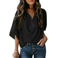 Ljetni ženski bluzes rukav čvrsta bluza seksi ženske plus košulje V-izrez crni m
